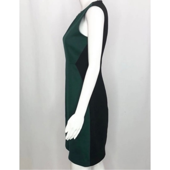 Tahari Sz 10 Emerald Hunter Green Black Sheath Dress Christmas Figure Flattering - Picture 15 of 16